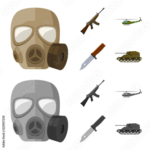 Fotografie, Obraz Assault rifle M16, helicopter, tank, combat knife