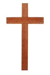 Wooden cross on white