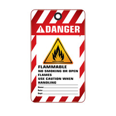 Wall Mural - Vector,illustration graphic style,Danger Flammable No Smoking Tag,Red and white rectangle Warning Dangerous icon on white background,Attracting attention Security First sign,Idea for presentation.