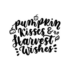 Wall Mural - Pumkim kisses harvest wishes fall inspirational lettering quote.