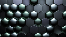 Green Black Metallic Background With Hexagons. 3d Illustration, 3d Rendering.