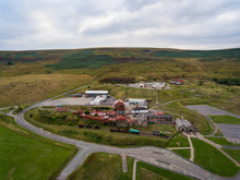 An Aerial View Of An Old Coal Mine Pit Yard On Overcast Day, Blaenavon, Wales