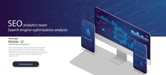 Sticker - seo analytics team landing page. analytic web pages with charts.search engine optimization analysis 