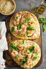 Wall Mural - Flatbread with cheese and garlic shrimp