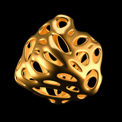 Abstract golden cube shape on a black background. 3d illustration, 3d rendering.