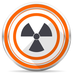 Fototapete - Radiation silver metallic chrome round web icon on white background with shadow