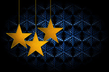 3d Hanging Golden Stars With Blue Ice Crystals Background
