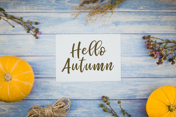 Greeting postcard Hello Autumn in rustic style