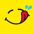 Hungry emoticon or emoji icon. Yummy big smiley in a flat design on yellow background. Vector emoticon tasty symbol