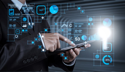 Poster - businessman hand use smart phone computer