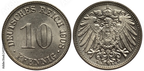 Fotografia, Obraz Germany German coin 10 ten pfennig 1908, large digit of value in center, imperia