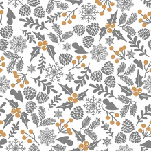 Winter Seamless Vector Pattern With Holly Berries. Part Of Christmas Backgrounds Collection. Can Be Used For Wallpaper, Pattern Fills, Surface Textures,  Fabric Prints.