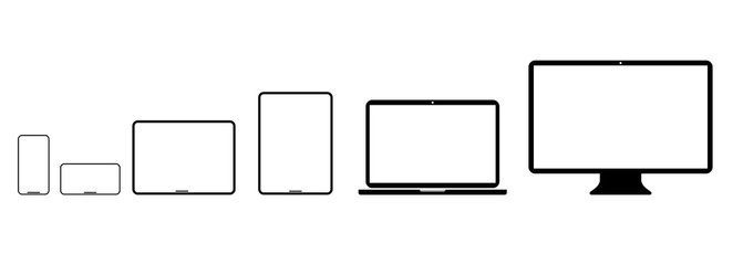 Set of layouts of electronic device isolated on white background.