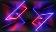 canvas print picture - 3d Visualization. Geometric figure in neon light against a dark tunnel. Laser glow.