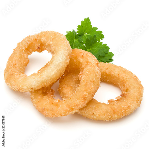 Fotografía Crispy deep fried onion or Calamari ring isolated on white background