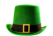 St Patricks Day Meme And March 17 Concept With Front View Of A Green Parade Hat With A Belt And Buckle Isolated On White Background With A Clip Path Cut Out