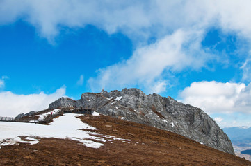 Blue moon valley (Shangri-La, China) snow Mountain with blue sky background in Yunnan, China