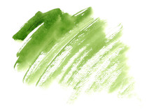 Big Bold Green Brush Strokes Painted In Watercolor On Clean White Background