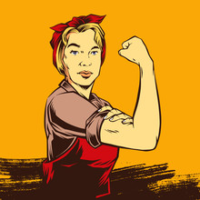Comic Retro Strong Powerful Woman Inspired By Rosie The Riveter Used As A Symbol Of American Feminism And Women's Economic Power