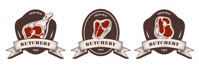 Wall Mural - design template of butchery label. meat shop logo. butcher market logotype. vector illustration.