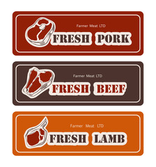 Wall Mural - design template of meat food label. stickers for beef, pork and lamb products. vector illustration.