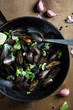 Mussels stewed with greens and white wine