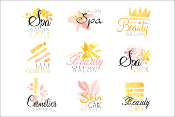 Sticker - SPA healthy beauty studio set for label design. Health and beauty care, colorful watercolor vector Illustrations