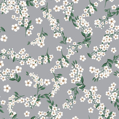  seamless pattern with small white simple flowers