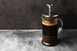 © matucha12 - Coffee in french press on dark background. Copy space. Food background