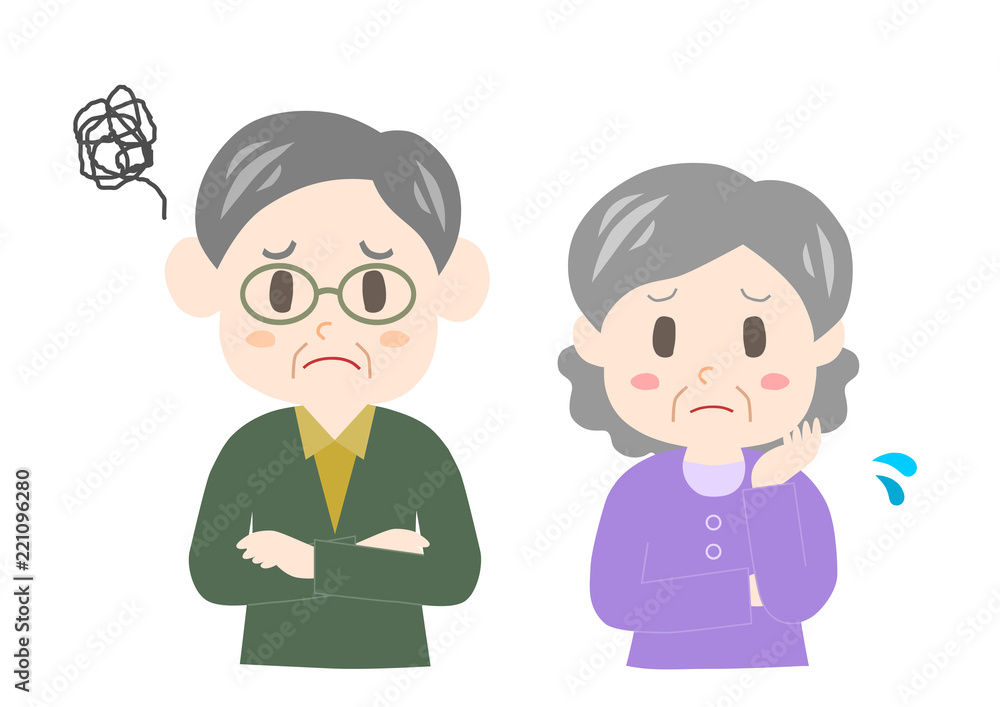 シニア夫婦 イラスト 悩み 困る Fototapety シニア夫婦 イラスト 悩み 困る Fototapety