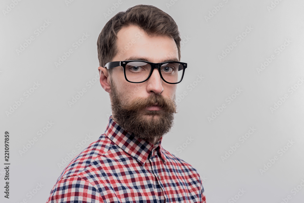 Smart Man Inage Foto de Stock Smart man. Smart bearded dark-haired man wearing glasses ...