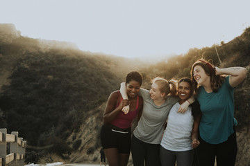 Friends hiking through the hills of Los Angeles