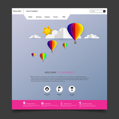Wall Mural - colorful vector website with origami paper clouds and sky header design.