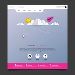 Wall Mural - colorful vector website with origami paper clouds and sky header design.