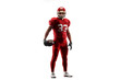 © master1305 - Active one american football player isolated on white background. Fit caucasian man in uniform posing over studio background. Human emotions and facial expressions concept