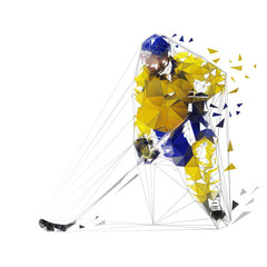 Canvas Print - Hockey player, polygonal vector illustration. Low poly ice hockey skater with puck