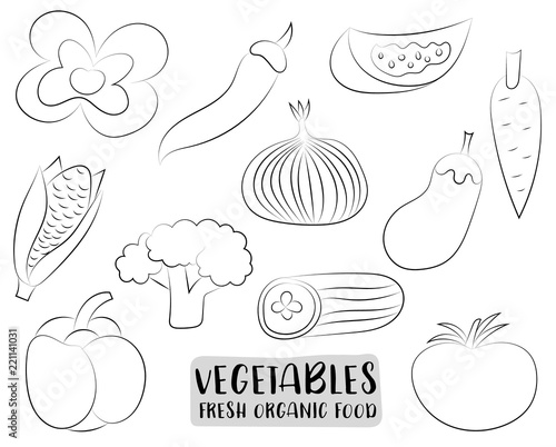 Vegetables Icons Set In A Hand Drawn Cartoon Style Natural Organic Food For Restaurant Menu Advertisement Labels Black And White Outline Coloring Page Kids Game Vector Illustration Stock Vector Adobe Stock Vegetables Icons Set In A Hand Drawn Cartoon Style Natural Organic Food For Restaurant Menu Advertisement Labels Black And White Outline Coloring Page Kids Game Vector Illustration Stock Vector Adobe Stock