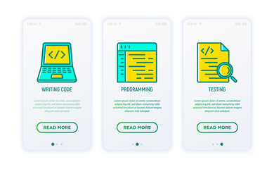 Wall Mural - app development thin line icons set: writing code, programming, testing usability. modern vector ill