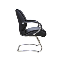 The profile view of office chair from black leather. Isolated