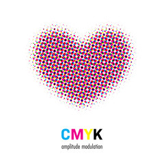 Abstract halftone heart shape in CMYK colors. Vector Illustration