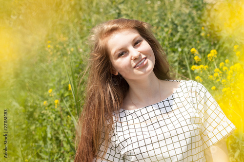 Beauty Smiling Model With Natural Make Up And Long Eyelashes Shows