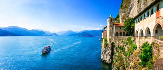 Sticker - Picturesque monastery Eremo di santa Caterina in beautiful  lake lago Maggiore.  Italy