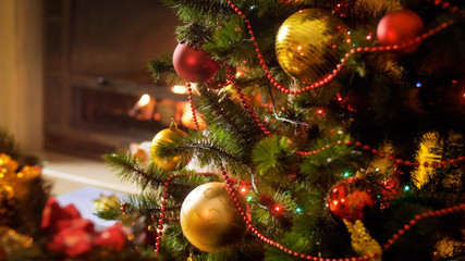 beautiful image of decorated christmas tree on eve at living room