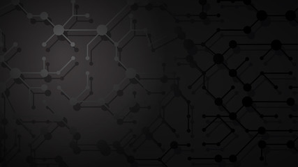 Abstract illustration of gray connecting lines and dots with shadows on black background