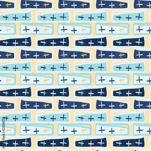 Navy Blue Crosses Abstract Seamless Vector Pattern Hand Drawn Art