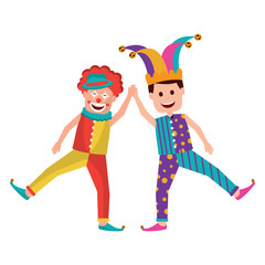 Wall Mural - funny happy clown and man with jester clothes hat characters