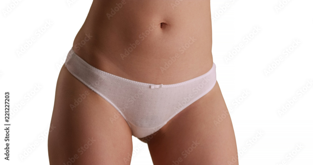 Close up of millennial woman wearing white underwear for copy space - obrazy, fototapety, plakaty 