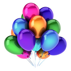 balloon birthday decoration multicolored bunch. party celebration symbol. 3d illustration isolated