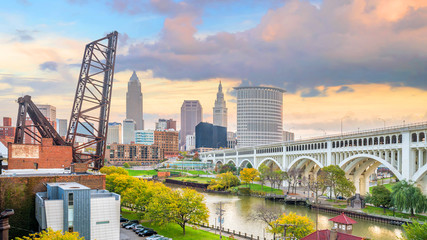 Wall Mural - View of downtown Cleveland skyline in Ohio USA