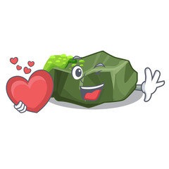 Sticker - With heart cartoon large stone covered with green moss